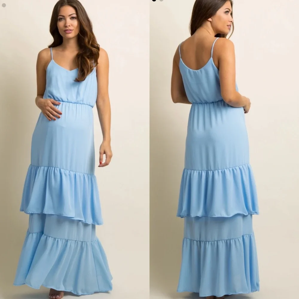 Pinkblush Chiffon Tiered Ruffle Maternity Dress - Picture 1 of 6